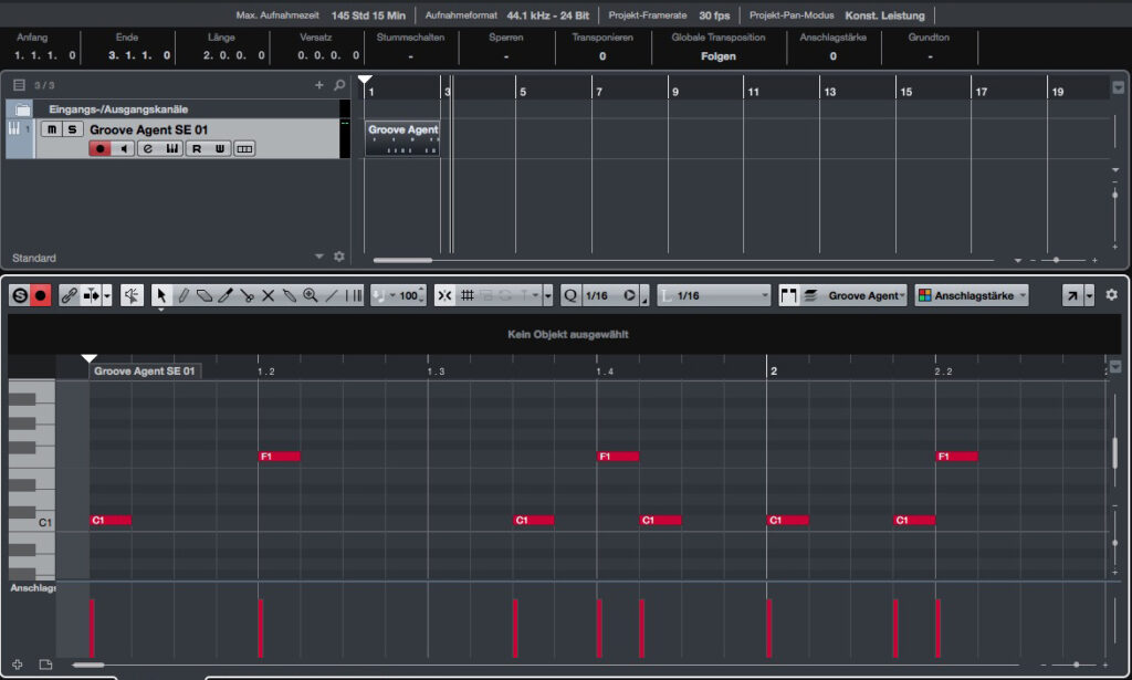 Einzeichnen der MIDI-Noten im Key-Editor von Cubase 10.5