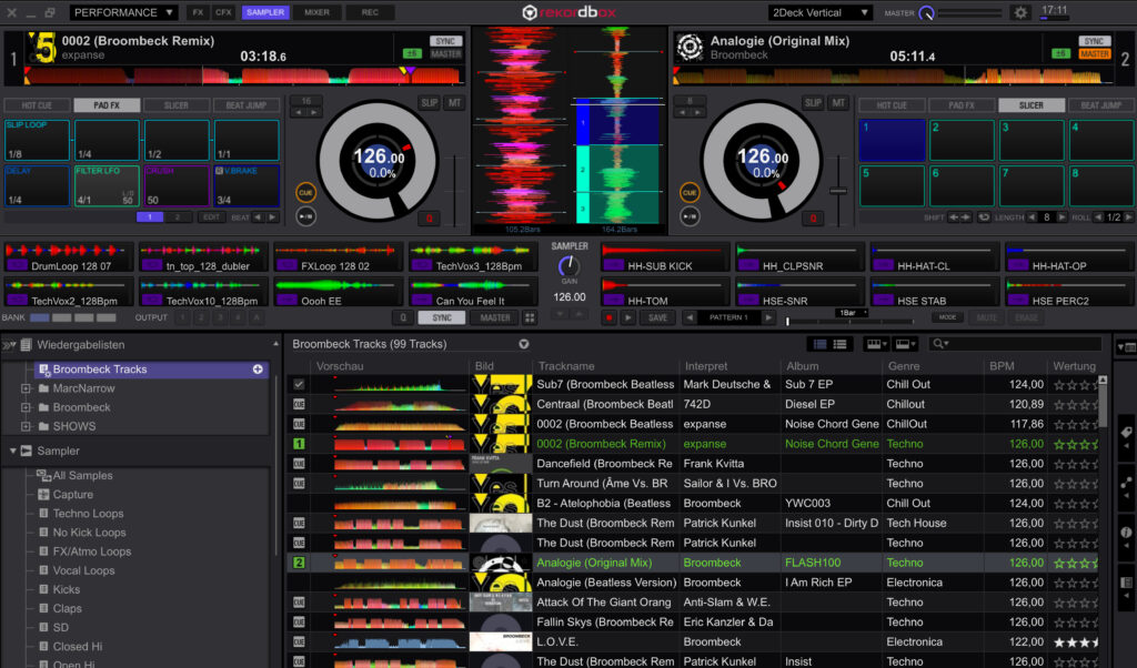 Rekordbox DJ im neuen Performance-Modus mit Sampler.