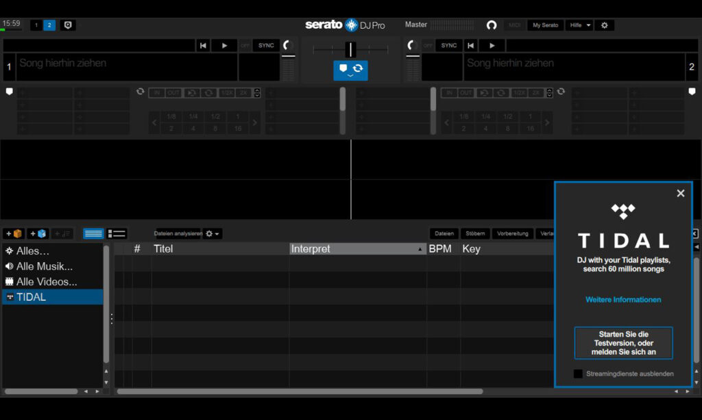 Serato kommt mit Tidal und Soundcloud im Gepäck.