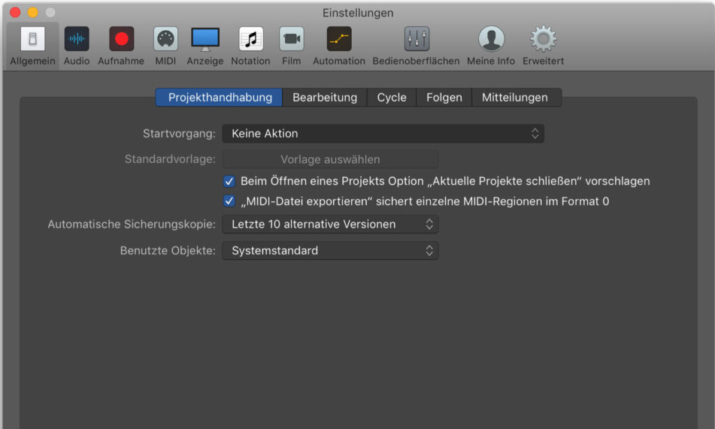 Was soll Logic Pro X beim Startvorgang machen?