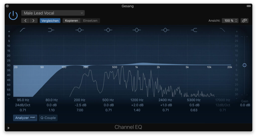 Der EQ in Logic Pro X liefert schon einige Presets, die als Ausgangsbasis sehr gut geeignet sind.