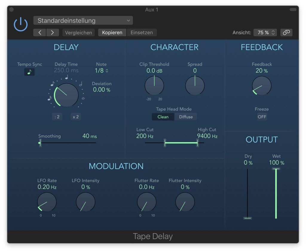 Das Tape Delay in Logic Pro X fügt dem Gesang einiges an „Leben“ hinzu.