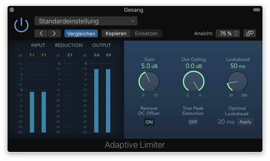 Soll die Stimme sehr präsent werden, kommt der Adaptive Limiter zum Einsatz.