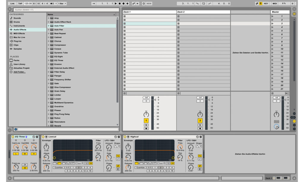 Erstellt eine Grundmaske mit Decks, Mixer und Effekten