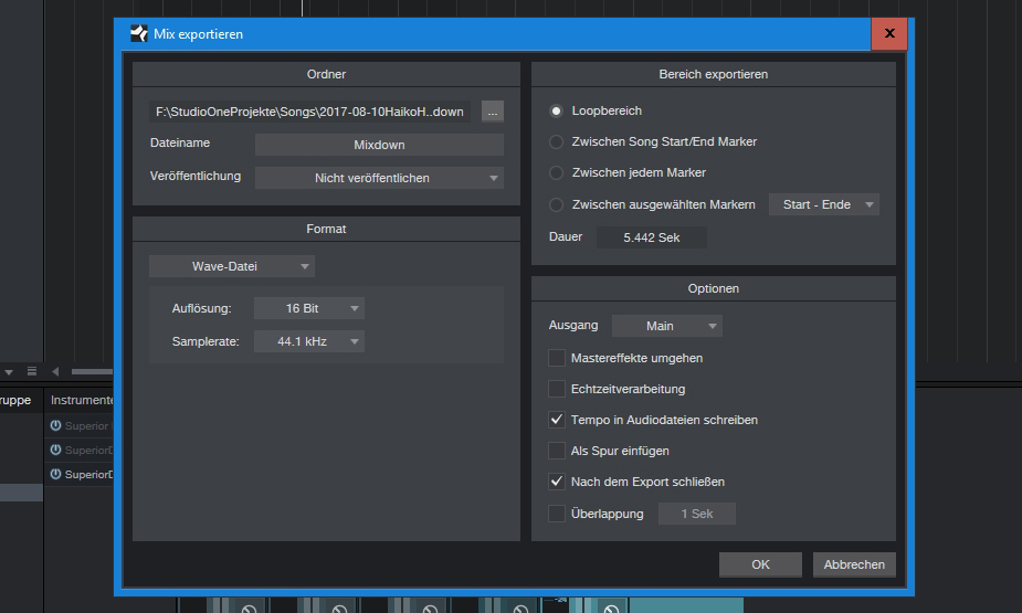 Fertig! Und dann Mix exportieren.