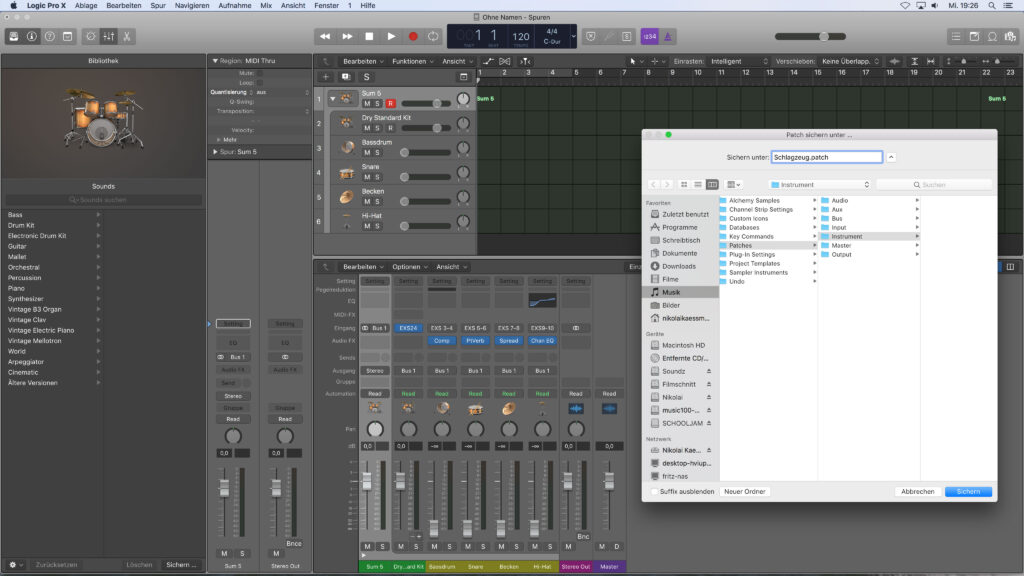 Das fertige neue Instrument mit allen Spuren und Effekten wird als Patch gespeichert.