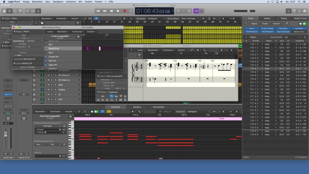 Der Standard-Editor in Apple Logic Pro X ist die Pianorolle.