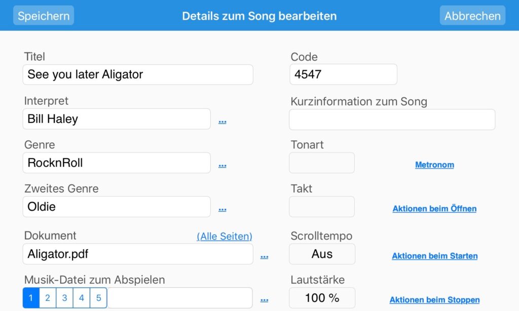 Die Bearbeitungsseite eines „Songs“. (Screenshot: Jürgen Sartorius)