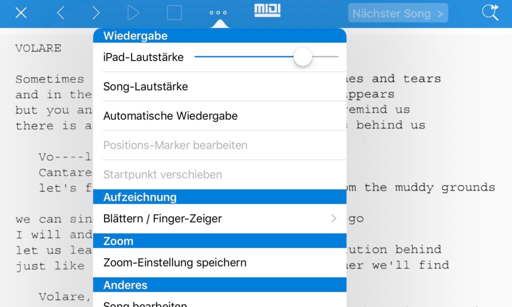 Detailreiche Einstellungen für einen Song in der App. (Screenshot: Jürgen Sartorius)