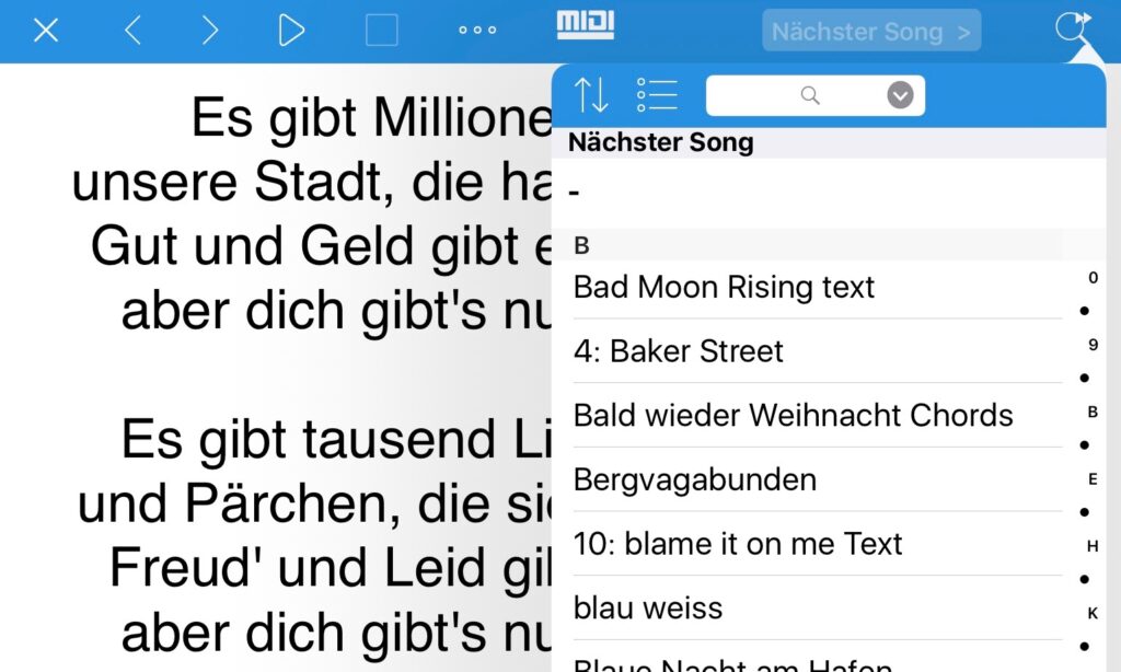 Nächster Song für eine flüssige Performance. (Screenshot: Jürgen Sartorius)