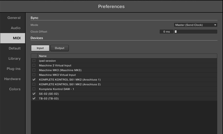 MIDI-Controller- und Clock-Settings – hier lassen sich natürlich auch Synths mit USB-MIDI ins Setup einbinden.