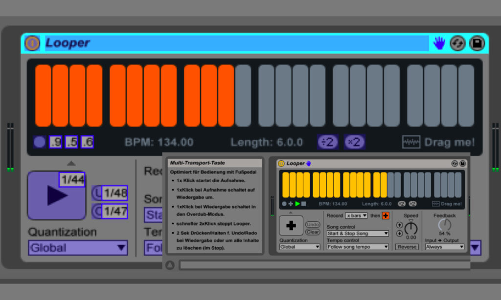 Das Midi-Mapping bietet sich hier regelrecht an. Für den Anfang könnt ihr euch auf die Basisfunktionen wie Aufnahme, Play, Stop und Overdub beschränken. Dann habt ihr nur wenige Tasten zu belegen.