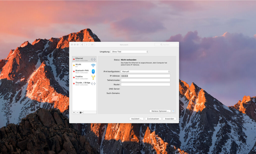 In den Systemeinstellungen von macOS lassen sich die Netzwerkparameter manuell vergeben
