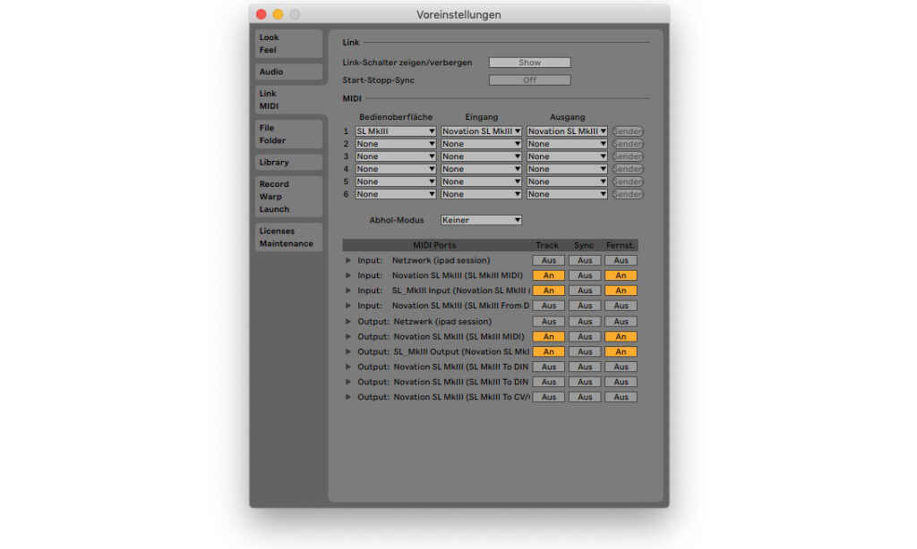 Das SL MK3 ist kompatibel mit Ableton Live 10 oder neuer. Das entsprechende Skript ist in den MIDI-Settings auswählbar.