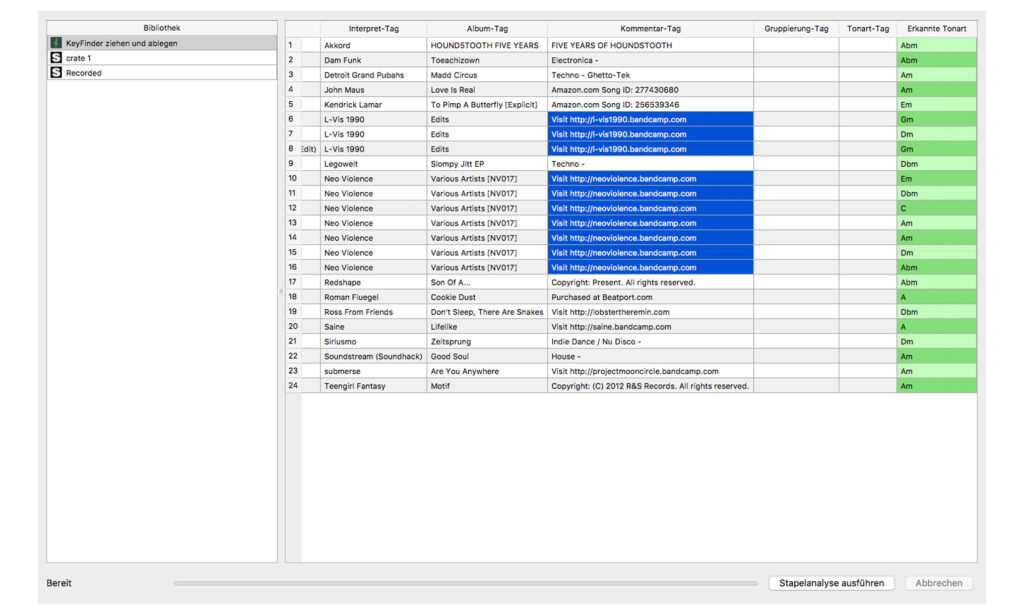 KeyFinder ist eine kostenlose, etwas eigenwillige App zum Identifizieren der Tonart eines Tracks