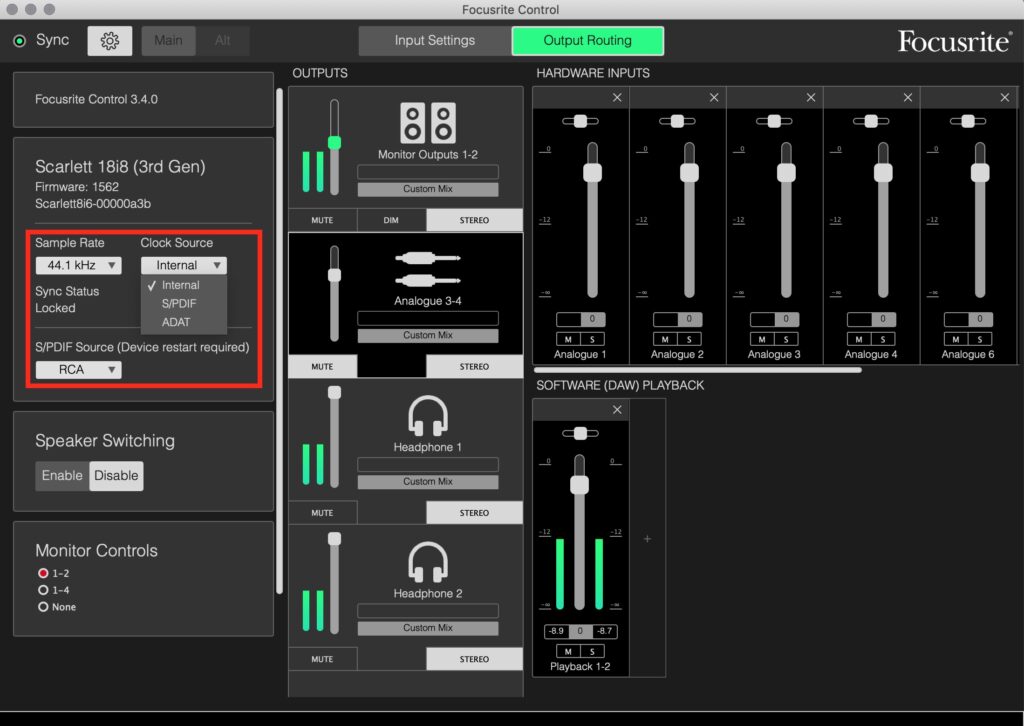 Die Steuerungssoftware des Herstellers kann einige Features bereithalten, wie zum Beispiel Focusrite Control.