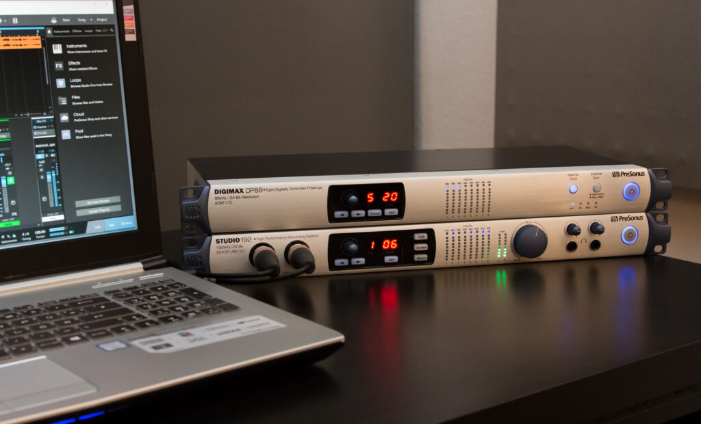 Das Presonus Studio 192 kommt mit acht internen Preamps und bietet Erweiterbarkeit über ADAT um bis zu stolze 16 zusätzliche Kanäle.