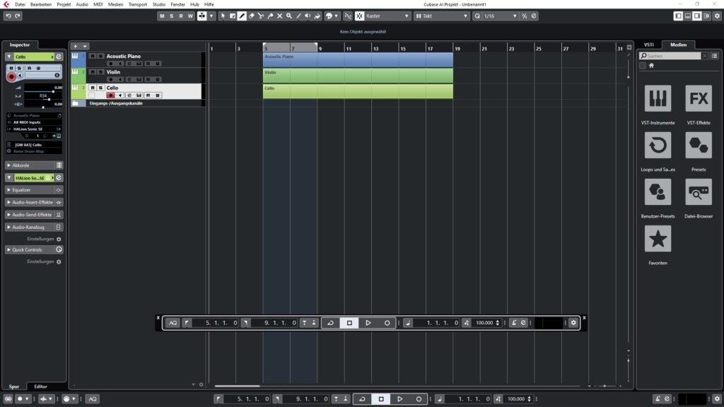 Das GUI von Cubase