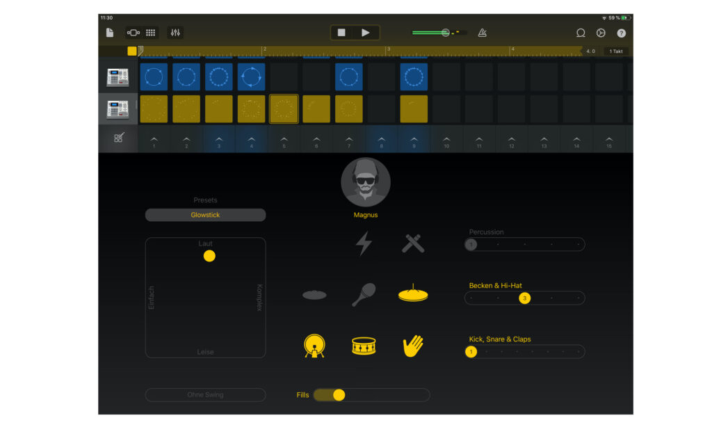 Apple GarageBand iOS besticht durch intelligente Instrumente, die sich intuitiv über den berührungslosen Bildschirm spielen lassen sowie durch Live Loops und eine umfangreiche Ausstattung an guten Sounds bestechen.