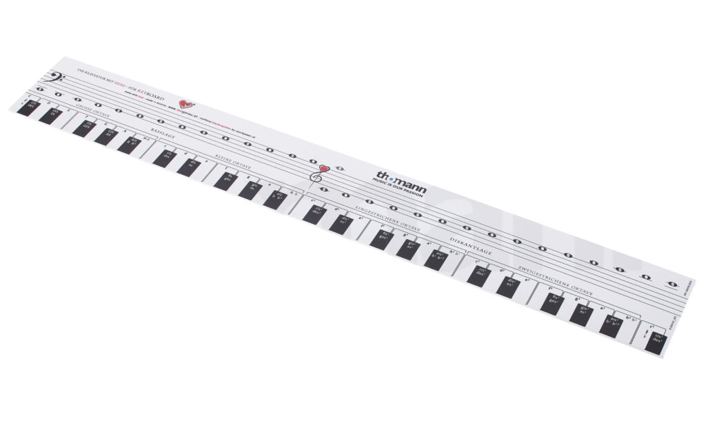 Auf die Tastatur aufsteckbare Spielhilfe mit den wichtigsten Informationen beim Lernen.
