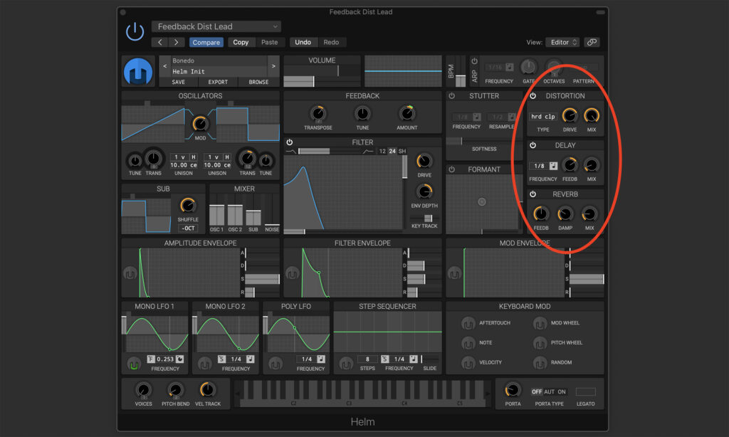 Effekte: Distortion, Delay und Reverb