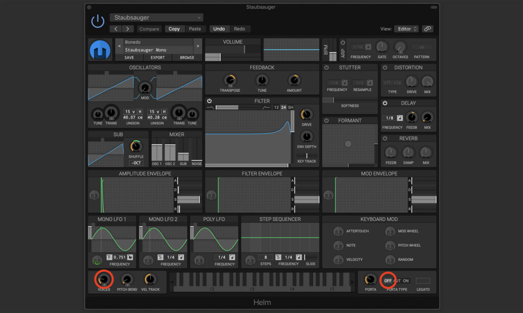 Der gleiche Sound in polyphoner Form für Chords