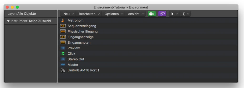 Der erste Layer im Logic Environment zeigt alle Objekte an, die erzeugt wurden.