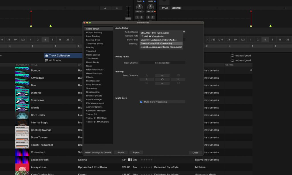 DJ-Software richtig einrichten: In Traktor Pro erfolgt die Auswahl des Soundkarten-Treibers im Bereich Audio Setup.
