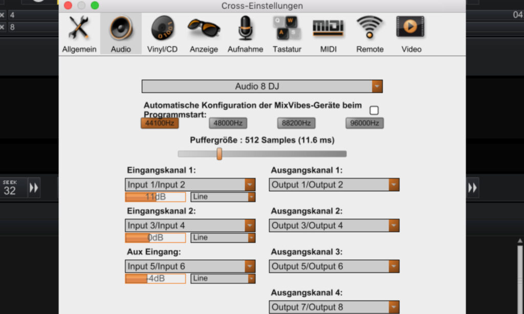 Cross DJ bietet mehrere Routing-Presets zur Auswahl an...