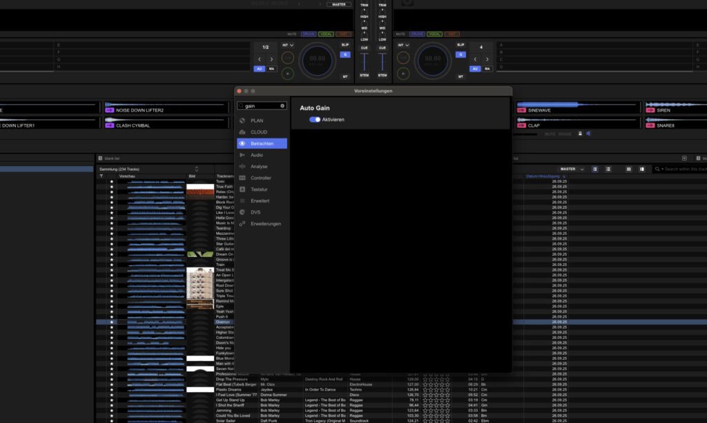 Rekordbox DJ erlaubt die Aktivierung einer automatischen Pegelanpassung.