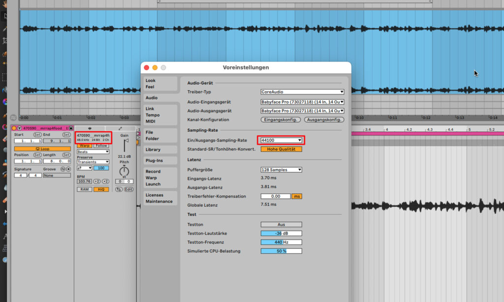 In jeder DAW gibt es einen Infobereich, der die Sample Rate von Audiodateien anzeigt.