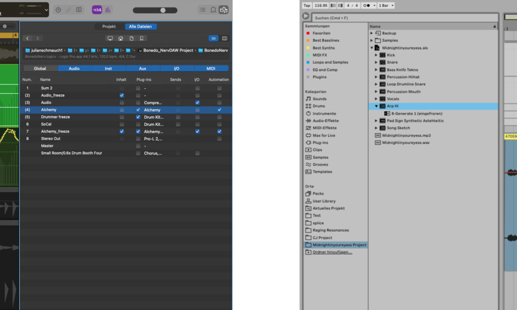 Zum Vergleich: die Projekt-Import-Dialoge von Logic Pro (links) und Ableton Live (rechts).