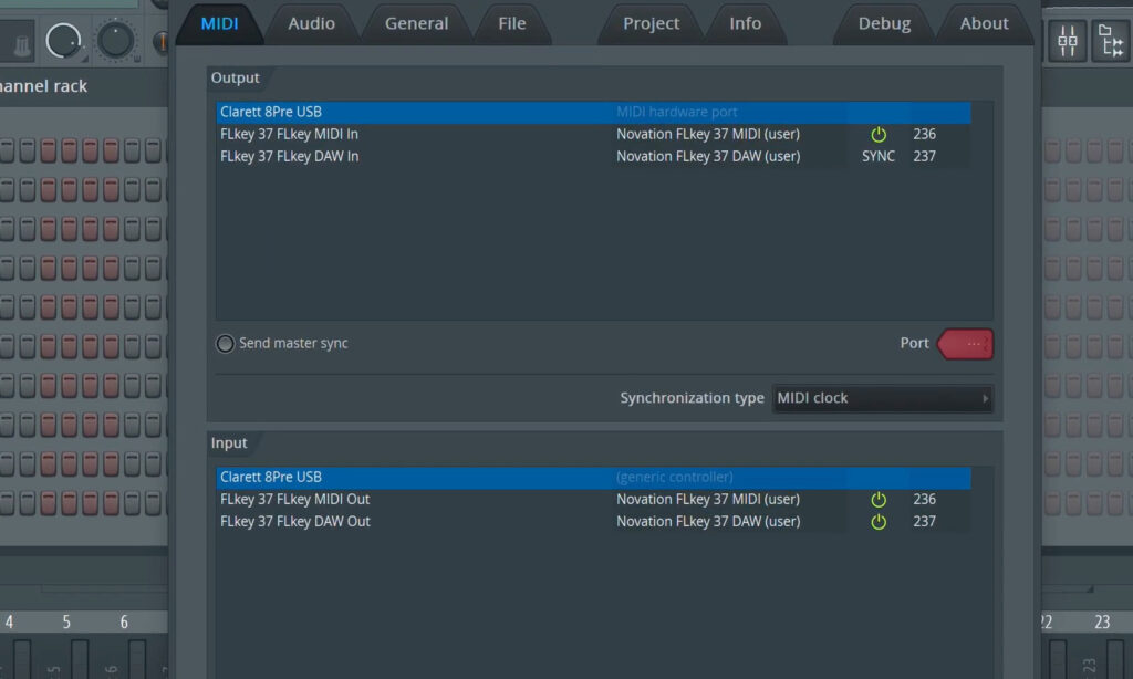 So sollte der Controller in dFL Studios MIDI Settings konfiguriert sein. 