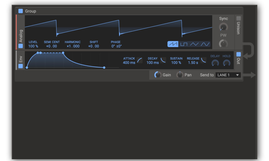 Analogoszillator mit Hüllkurve in Phase Plant von Kilohearts