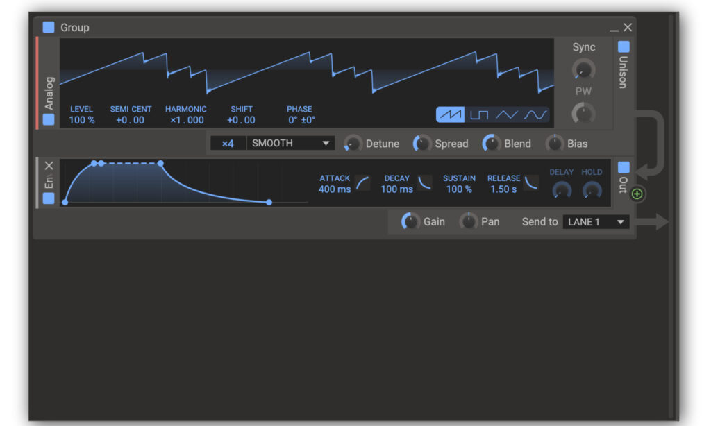 Analogoszillator mit Hüllkurve und Unison in Phase Plant von Kilohearts