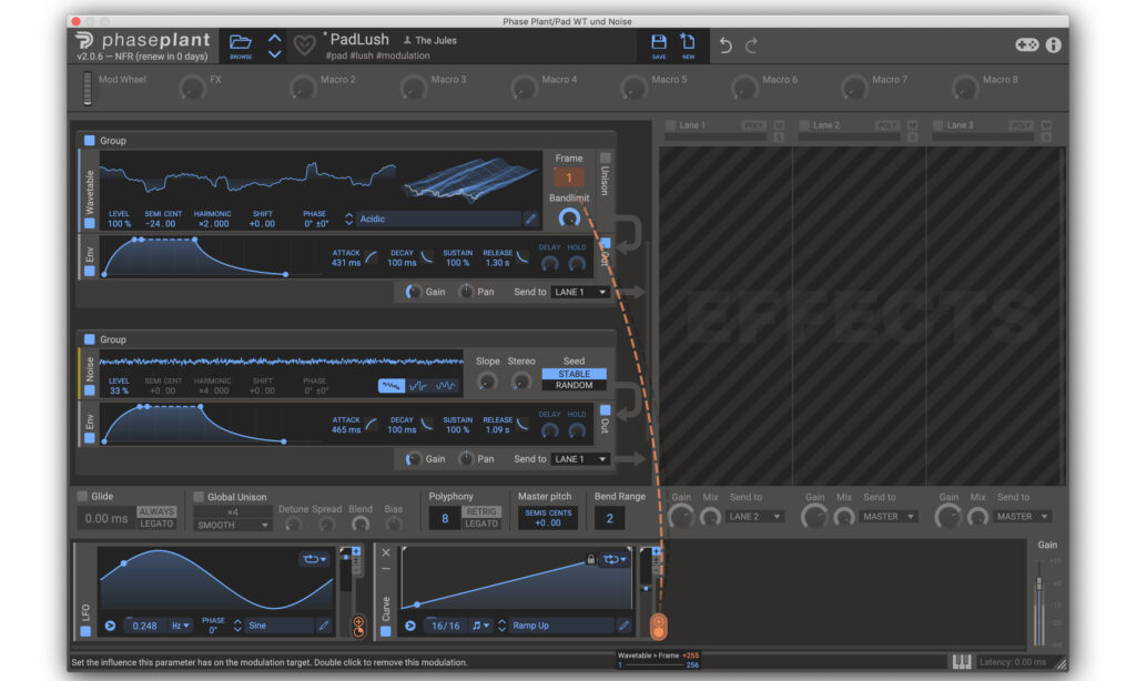 Modulation eines Wavetable-Moduls in Phase Plant von Kilohearts