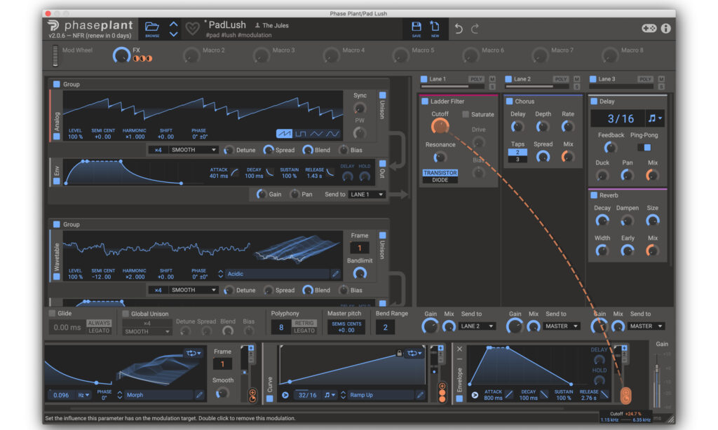 Modulation eines Filters in Phase Plant von Kilohearts