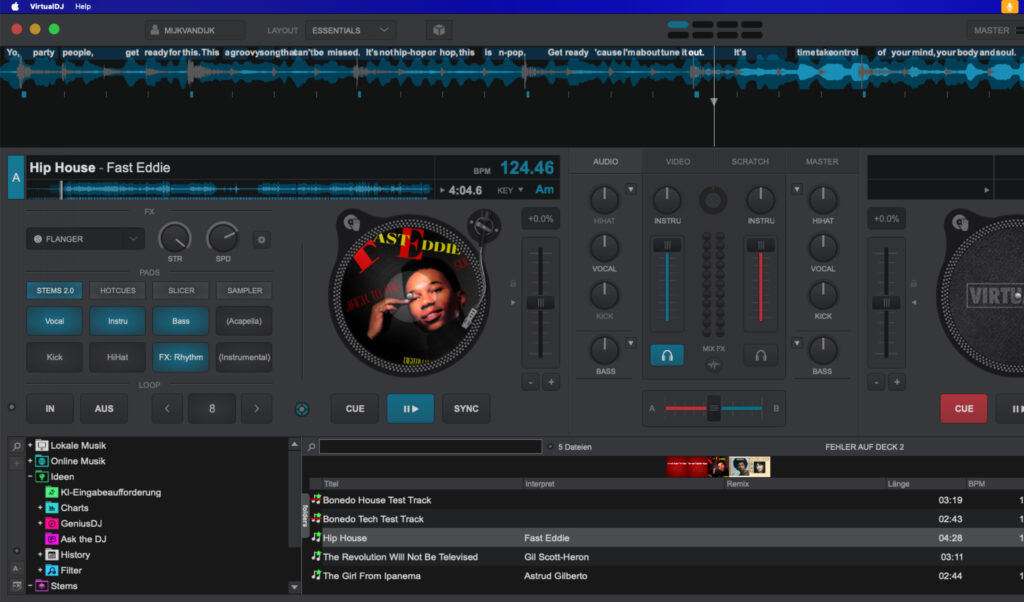 In Virtual DJ werden die einzelnen Stems entweder gemuted oder über die Equalizer in der Lautstärke geregelt. 