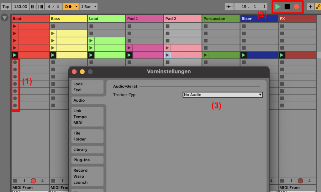 Ableton geht nicht mit der Aufnahme von Clips