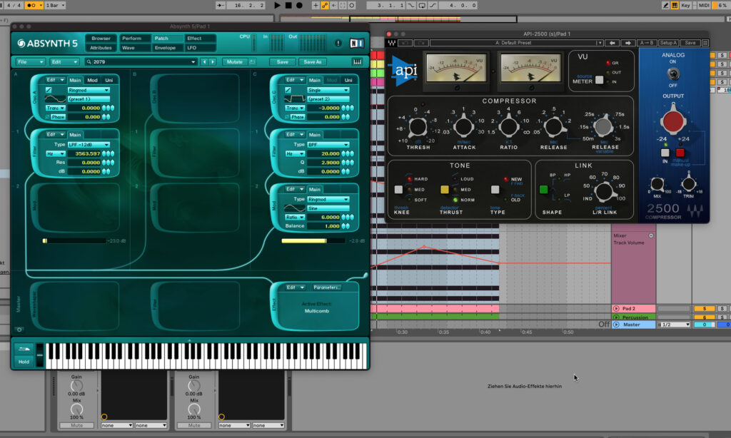 Plugins Absynth 5 von Native Instruments und API2500 von Waves Audio.