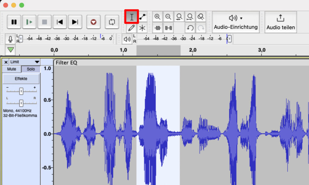 Audacity Software mit Audiomaterial