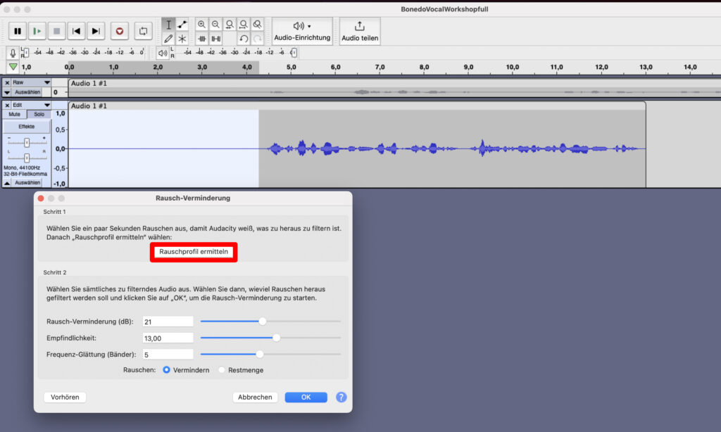 Rausch-Verminderung in Audacity