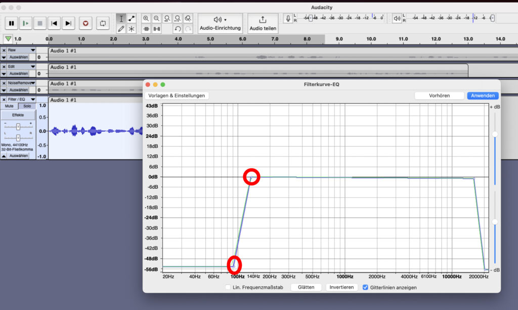 Modul Filter EQ in Audacity