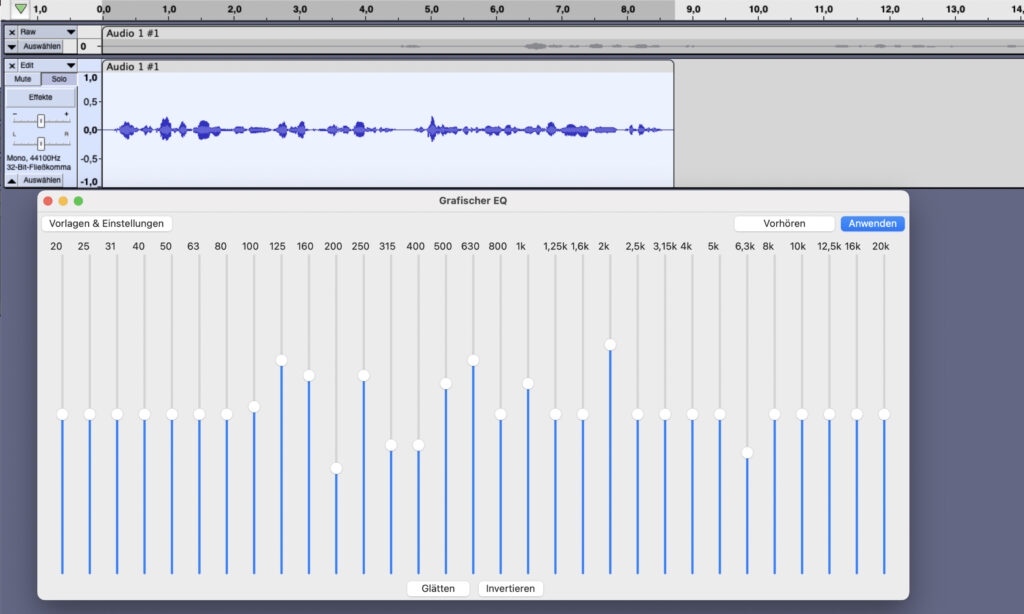 Grafischer EQ im Programm Audacity