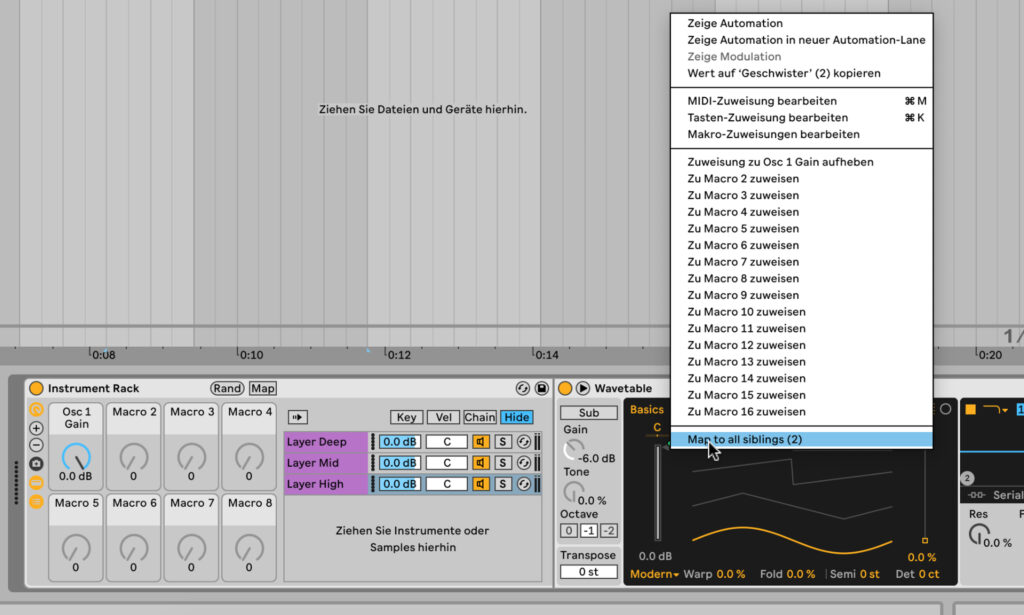 Rechtsklickmenü in Ableton Live