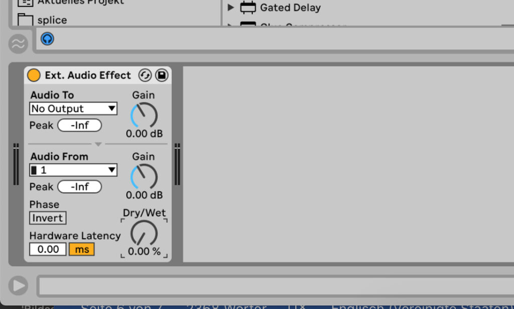 Audioeffekt External Audio Effect in Ableton Live