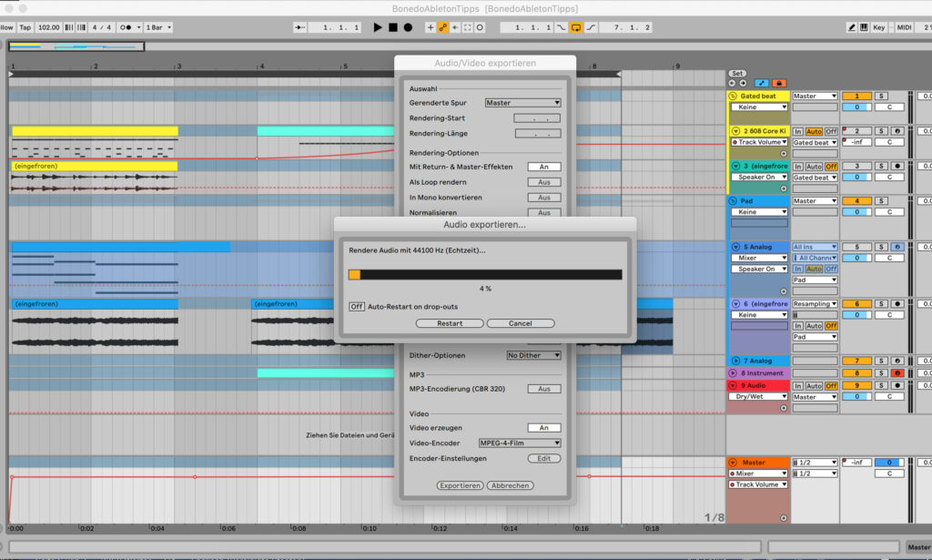 Export-Fenster in Ableton Live