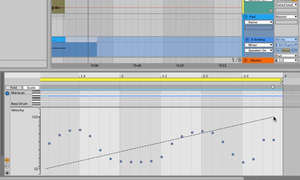 Velocity-Werte in einem MIDI-Clip in Ableton Live