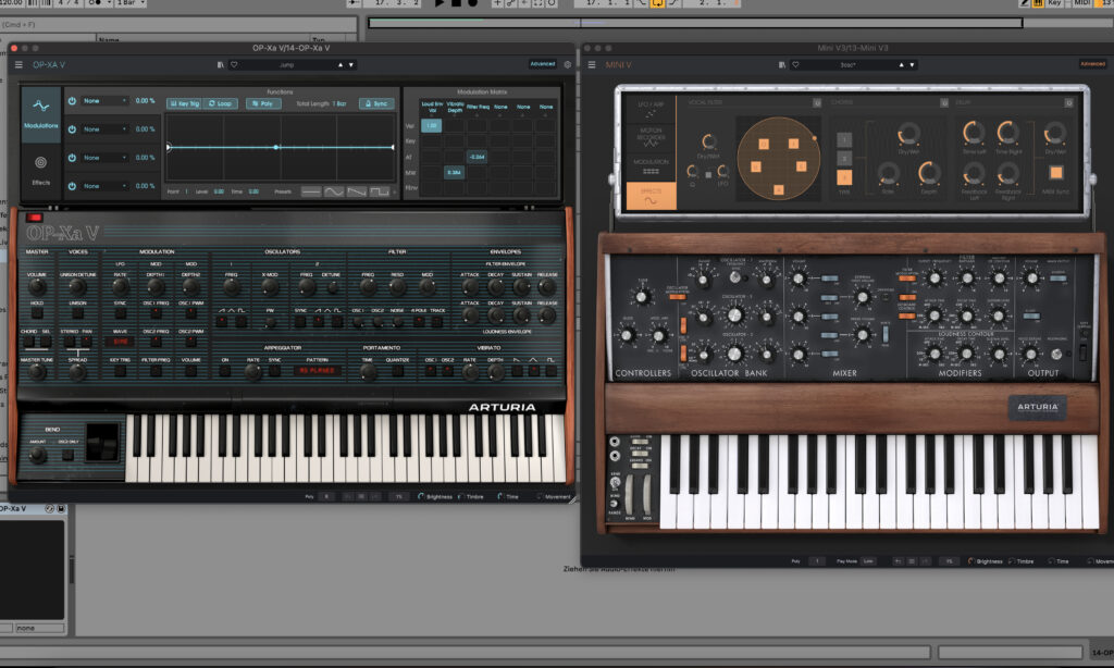 Virtuelle Instrumente Mini V3 und OP-Xa V von Arturia
