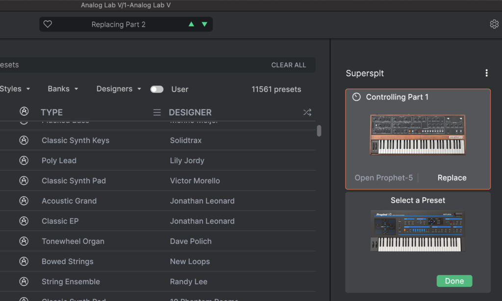 Preset Browser im Plugin Arturia Analog Lab V